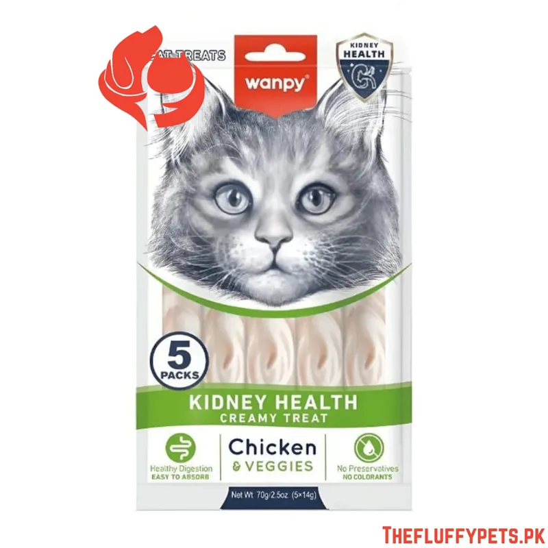 Wanpy Adult Cat Functional Creamy Lickable Treat - Chicken & Veggies (Kidney Care) 70 g Pouch