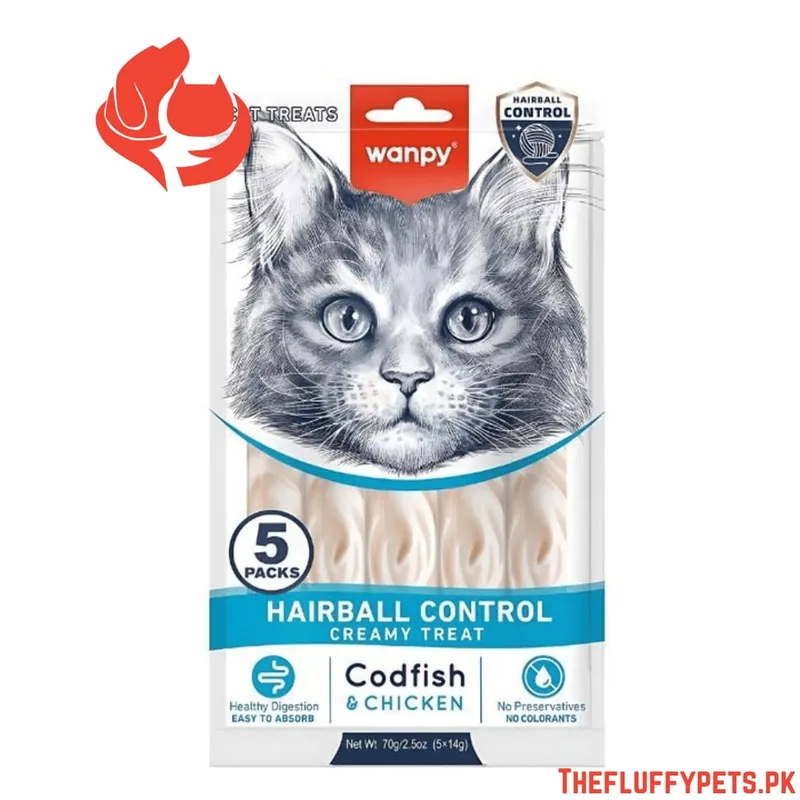 Wanpy Adult Cat Functional Creamy Lickable Treat - Codfish & Chicken (Hairball Control) 70 g Pouch
