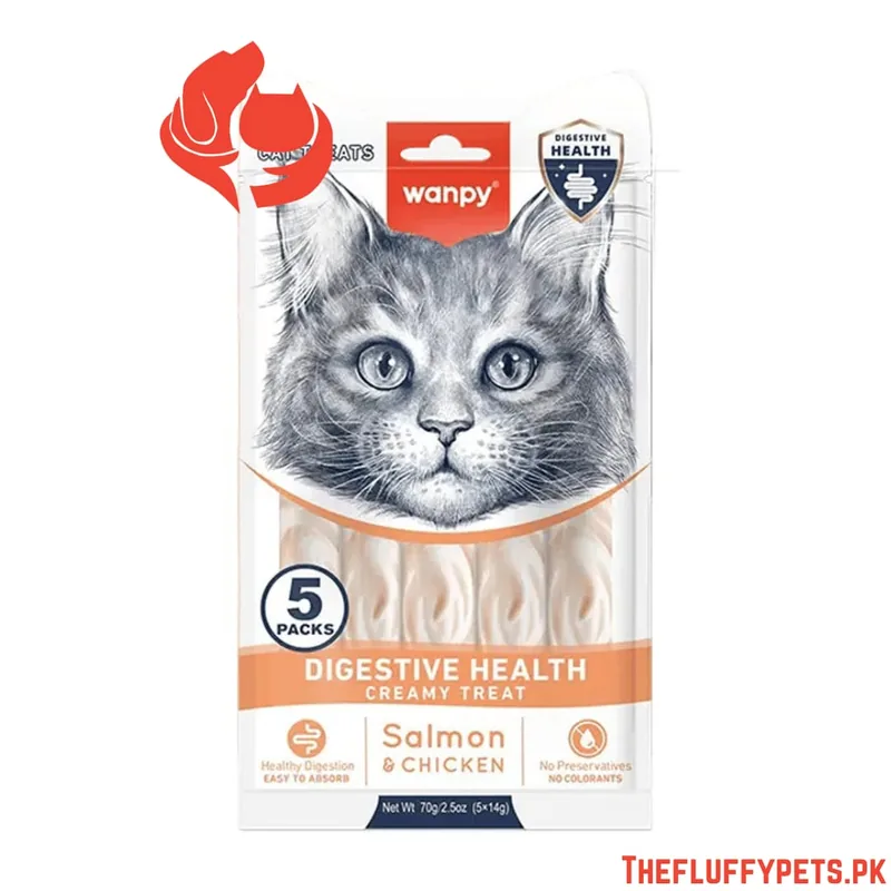 Wanpy Adult Cat Functional Creamy Lickable Treat - Salmon & Chicken (Digestive Health) 70 g Pouch