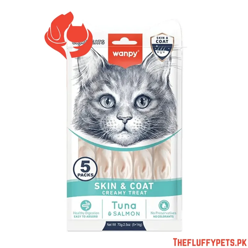 Wanpy Adult Cat Functional Creamy Lickable Treat - Tuna & Salmon (Skin & Coat) 70 g Pouch