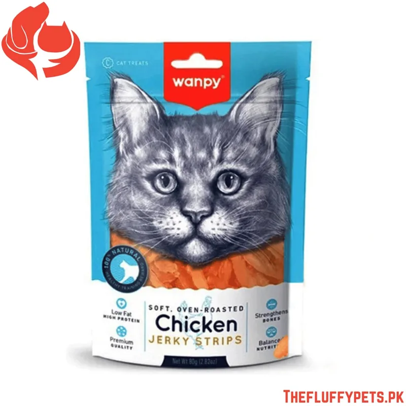 Wanpy Adult Cat Soft Chicken Jerky Strips – 80g Pouch